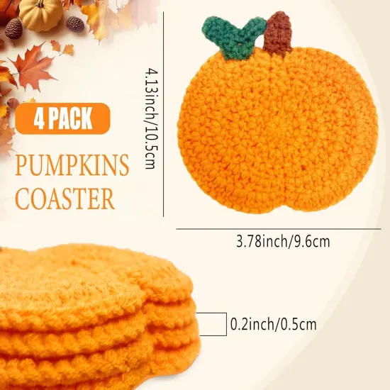 Fall Pumpkin Crochet Coaster 4 Pack, Fall Pumpkin Decor {2}