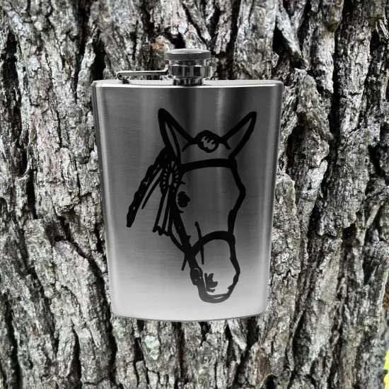 8oz Horse Stainless Steel Hip Flask {5}