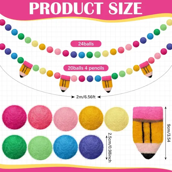 2 Pcs 13.2 ft Felt Pencil Banner for School Classroom(Rainbow) {2}