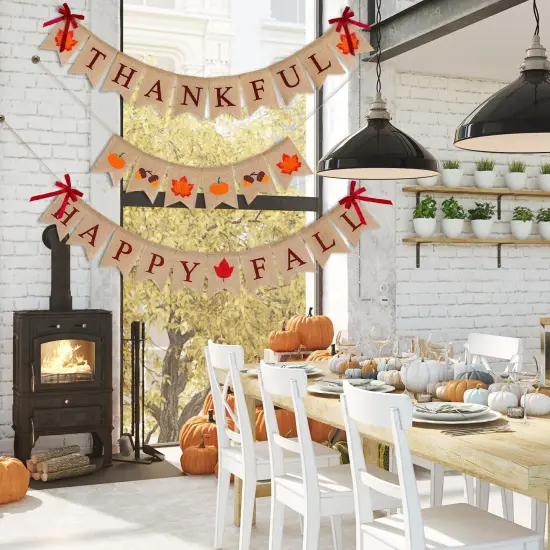 3 Pieces Happy Fall Banner Thankful Burlap {4}