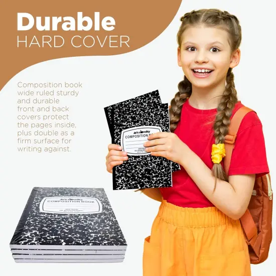 4E's Novelty Wide Ruled Composition Notebooks [4 Pack] Hard Cover 100 Sheets 9.75" x 7.5" - Black Marble Bulk Compositon Book Wide Ruling, Back to School Supplies For Students Boys Girls & College {5}
