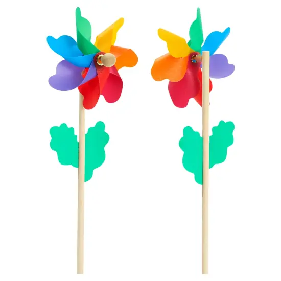 12-Pack Rainbow Flower Pinwheels for Yard and Garden - Wind Spinners and Outdoor Party Favors for Kids Ages 3-14, Pride and Birthday Decorations {7}