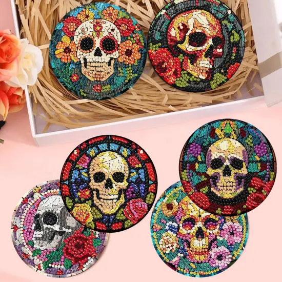 8 Pcs Diamond Painting Coasters,Skull Diamond Painting Kits {5}