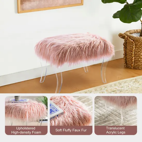 24.00"L/25.50"L Pink Faux Fur Acrylic Bench {4}