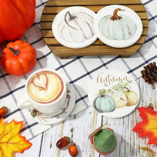 4Pcs Fall Coasters Pumpkin Ceramic Coasters Absorbent {3}