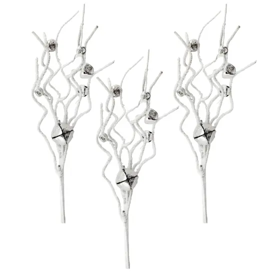 Jingle Bell Picks 3ct Farmhouse Christmas Greenery Stems Silver {1}