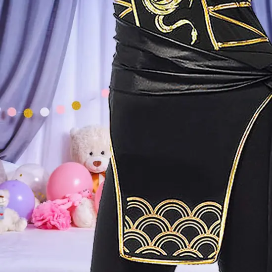 Women&rsquo;s Ninja Stealth Costume, Black Gold Dragon Catsuit with Mask {4}