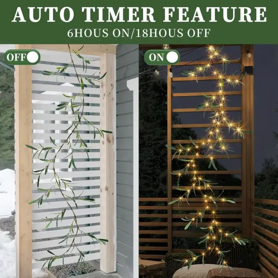 Lighted Artificial Olive Garland, 6FT LED Faux Greenery Vine Garland Lights Battery Operated {2}