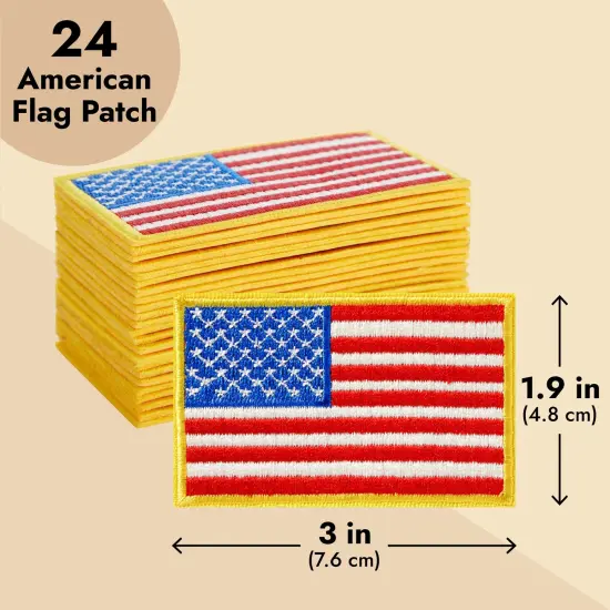 24 Pack of Iron On American Flag Patches for Patriotic Accessories, Embroidered USA Patch Set for Clothing Multicolor {4}