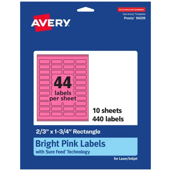 Avery Bright Pink Paper Labels, 2/3" x 1-3/4" Rectangle {7}