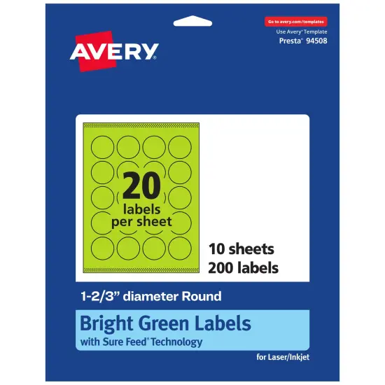 Avery Bright Green Paper Labels, 1-2/3" Diameter Round {7}