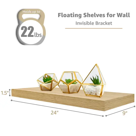 Sorbus Floating Shelves 3 Pack, 24-Inch Wall Mounted Shelves for Wall Decor and Storage with Invisible Brackets Maple {2}