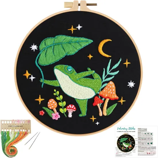 Frog Embroidery Kits for Beginners with Art Night Pattern {1}