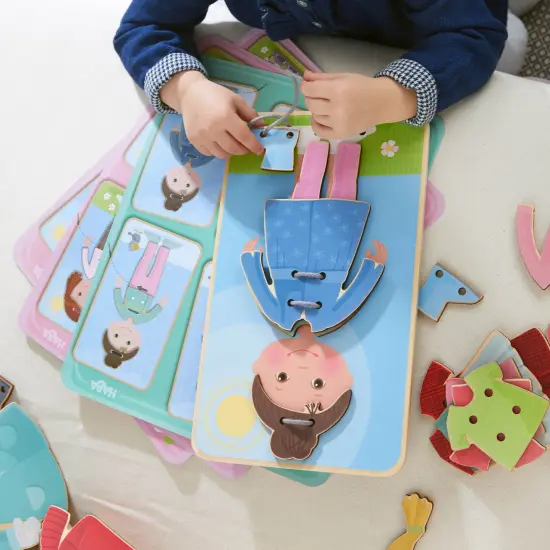 HABA Dress Me Lacing Cards Game - Montessori Fine Motor Skills Toy for Preschool Learning Activities and Kindergarten Toys with 36 Wooden Pieces Multicolor {7}