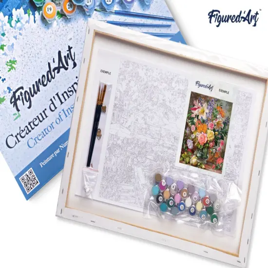 Figured'Art Paint by Numbers for Adults with Frame Flowers in All colors 16"x20" - Craft Art Painting DIY Kit Canvas Already Stretched on a Wooden Frame {5}