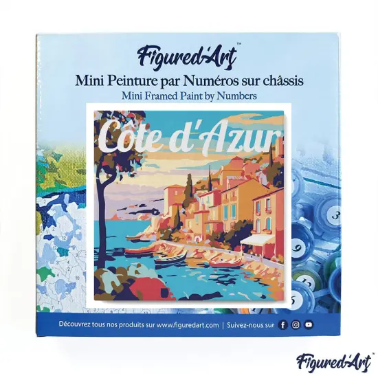Figured'Art Mini Paint by Numbers Kit for Adults with Frame Travel Poster Cote d'Azur Small format 8"x8" - Craft Art Painting DIY Canvas Already Stretched on a Wooden Frame {3}