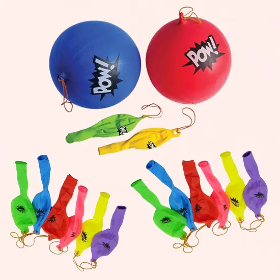 4E's Novelty 25 Piece Set Inflatable Baseball Bats With Pow Design, 12 Punch Balloons For Kids, 1 Huge 30" Bopper For Super Hero Birthday Bat, Carnival Prizes, And Baseball Bat Blow Up Fun, Ages 3+ {5}