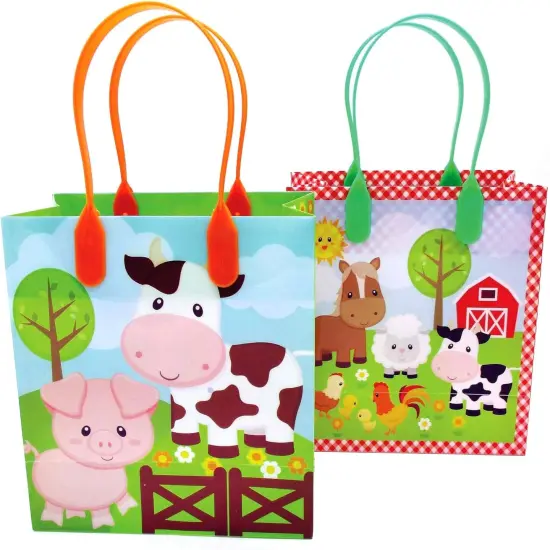Tiny Mills Barnyard Farm Animals Party Favor Treat Bags with Handles, Farm Animal for Toddler Birthday Party Candy Bags Tractor Birthday Party Supplies Pack of 12 {2}