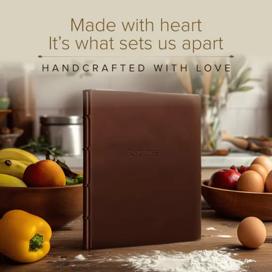 Gallery Leather Recipe book to write your own recipes - 3 Ring Recipe Binder With Protective Plastic Sleeves, Blank Cards, 25 Pocket Pages and Ivory Cards, Refillable - 9.25 x 8 " Card 4x6 item#14699 {7}