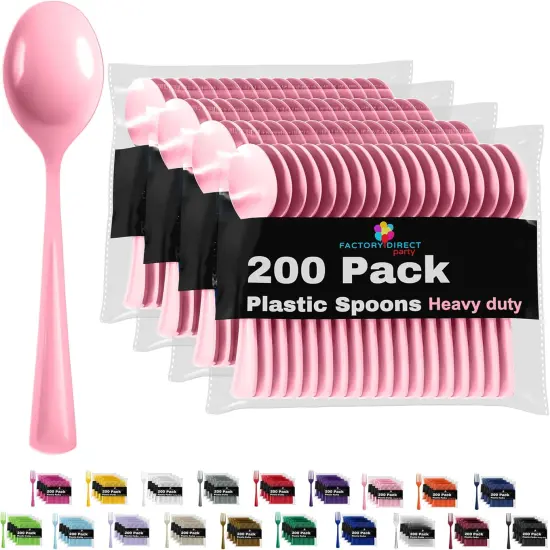 Pink Plastic Spoons 200 Pcs Pink Spoons Disposable Utensils Heavy Duty Plastic Cutlery Set Disposable Cutlery Sets Flatware Sets Silverware Set Party Supplies & Party Tableware Exquisite {1}