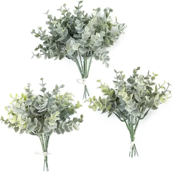 Artificial Flocked Eucalyptus Stems Faux Greenery Spray, 18pcs Best Filler Fake Plants for DIY Wedding Bouquet Centerpieces Arrangement {1}