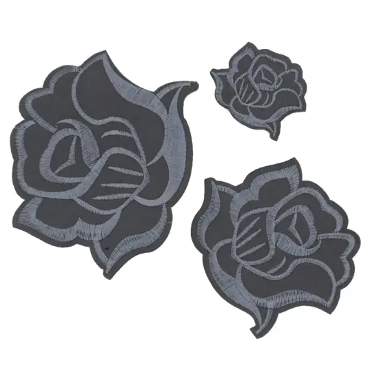 U-Sky Iron on Flower Patches, Embroidery Flower Iron-on Appliques for Clothing Backpacks Jeans Jackets (Deep Gray-3D) {4}