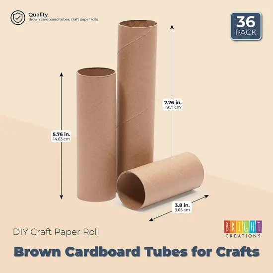 36 Pack Brown Cardboard Tubes for Crafts, DIY Crafting Paper Rolls for Classrooms and Art Projects (3 Assorted Sizes) {4}