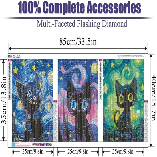 Large Diamond Painting Kits for Adults, Black Cat Diamond Art Kits for Adults, DIY Full Diamond Art Crystal Rhinestone Gem Art and Crafts Painting with Diamond Home Wall Decor 27.6x15.6inch {2}