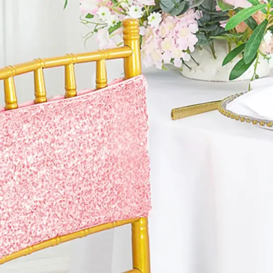 10 Pieces Sparkling Pink Sequin Stretch Spandex Chair Bands 7 x 13 Inches {5}