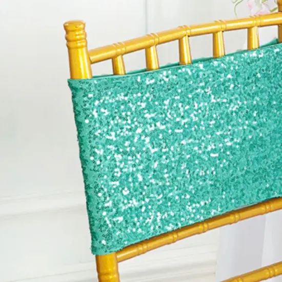 10 Pieces Sparkling Tiff Blue or Aqua Blue Sequin Stretch Spandex Chair Bands 7 x 13 Inches {5}