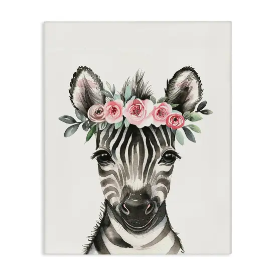 Stupell Industries Nursery Floral Zebra Canvas Wall Art Design by LSR Design Studio {1}