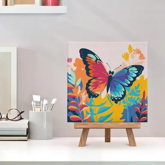 Figured'Art Mini Paint by Numbers Kit for Adults with Frame Tropical Butterfly Small format 8"x8" - Craft Art Painting DIY Canvas Already Stretched on a Wooden Frame {2}