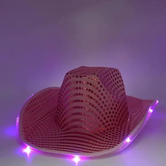 4E's Novelty Light Up Pink Cowgirl Hat - Cowgirl Hat with Sequins, Disco Cowgirl Hat for Women & Teens {6}
