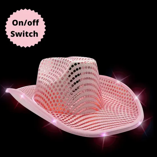 4E's Novelty Light Up Pink Cowgirl Hat - Cowgirl Hat with Sequins, Disco Cowgirl Hat for Women & Teens {2}