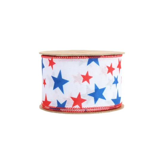 LaRibbons 2 1/2" Wired Ribbon | Red/White/Blue Stars | 10 Yard Roll {3}