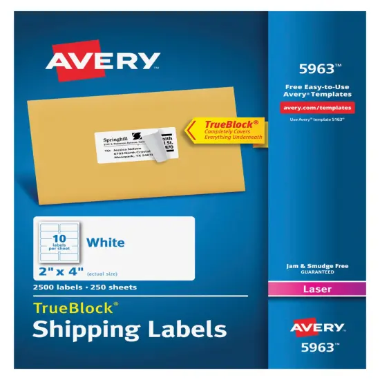Avery TrueBlock Shipping Labels, Laser, 2 x 4 Inches, White, Pack of 2500 {1}