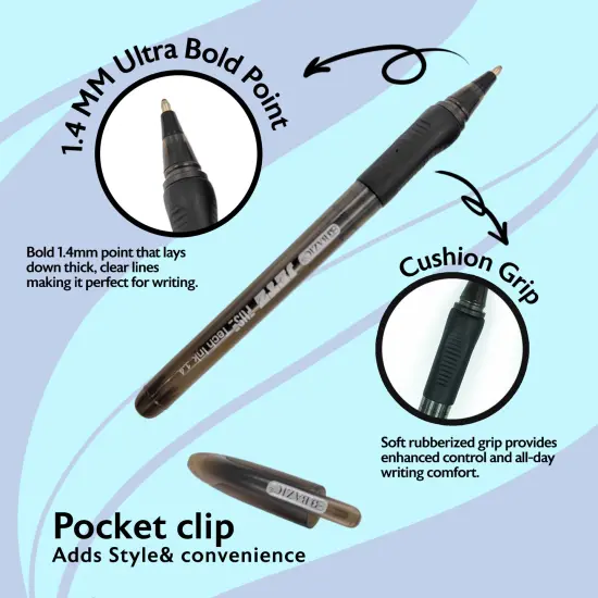 BAZIC Jetz 1.4 mm Tip Black FUSE Tech Ink Pen w/ Cushion Grip (5/Pack) {4}