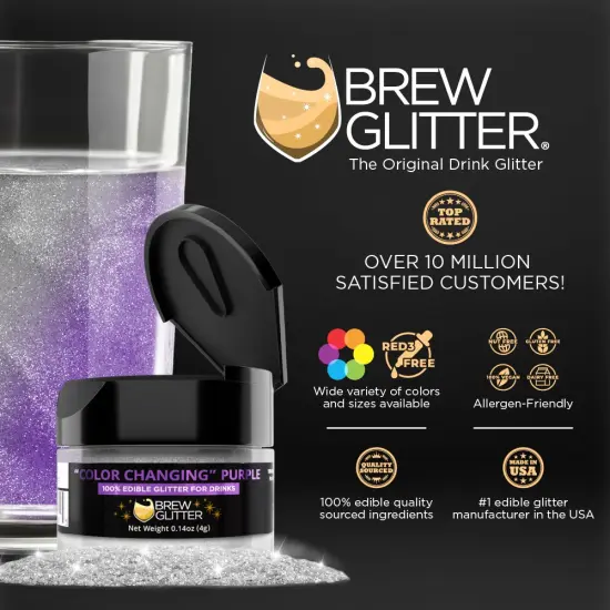 Brew Glitter - Purple Color Changing Edible Drink Glitter (4g, x1 Flip-Cap Jar) for Beer, Cocktails and Beverages {2}