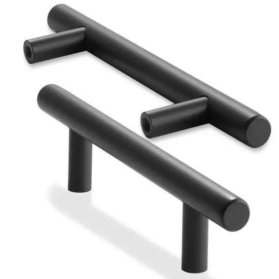 Cauldham Solid Stainless Steel Euro Cabinet Pull Matte Black (3-3/4" Hole Centers) - 10 Pack {2}