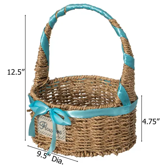 Wickerwise Small Seagrass Wicker Picnic Basket with Handle - Versatile Gift Basket with Blue Ribbon for New Year and Other Occasions, Garden and Home Decor, Natural Wicker Basket and Storage Solution {4}
