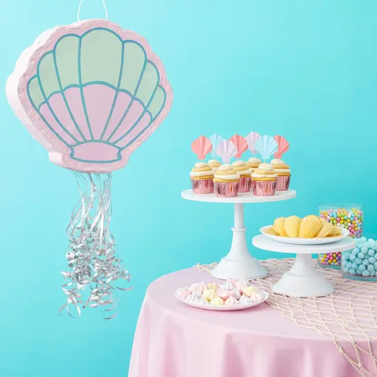 Pull String Seashell Pinata - Mermaid Birthday Decorations, Under The Sea Party Supplies (Small, 13"L x 3"W x 14"H), For Ages 3+ Pink {2}