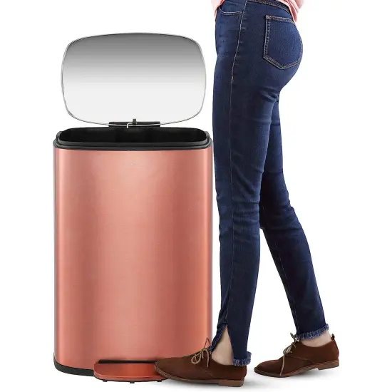 Set of 2 Copper Gold Stainless Steel Trash Can Set with Step Pedal and Soft-Close Lid {5}