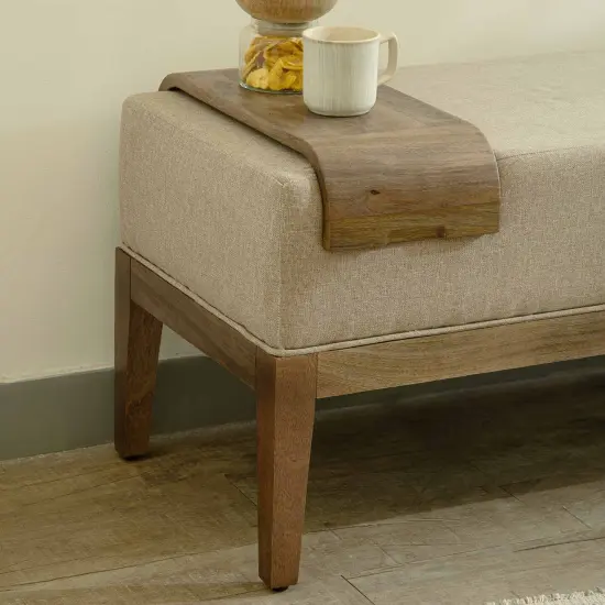 Upholstered Wooden Bench with Wooden Slider - Premium Bench for Home Decor {2}