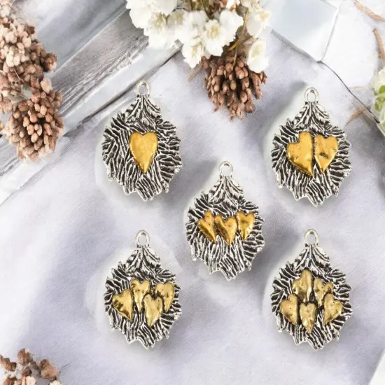 *10* 26x22mm 2 Tone Silver/Gold Heart Leaf Charms {2}