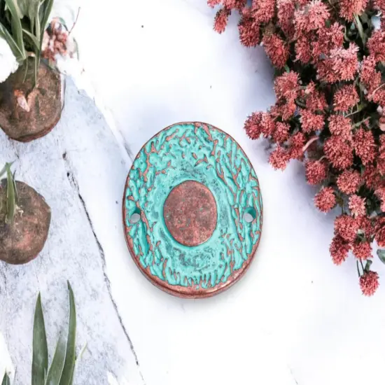 *10* 22mm Copper Patina Hammered 2 Hole Connectors {2}