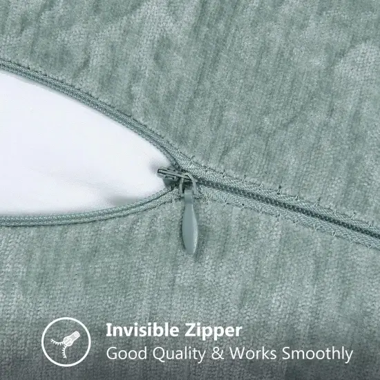 Chenille Soft Throw Pillow Covers 18x18 Set of 2, Farmhouse Velvet Decorative Pillow Covers with Stitched Edge for Couch Sofa Bed, Aqua Haze {3}