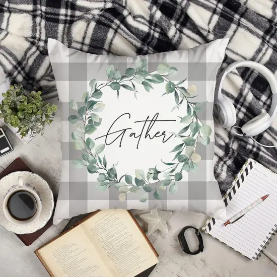 Buffalo Plaid Eucalyptus Leaves Pillow Covers 18x18 Set of 4 Spring Farmhouse Quotes Decorations Truck Vase Bless Our Home Linen Cushion Case Gifts for Home Decor {2}