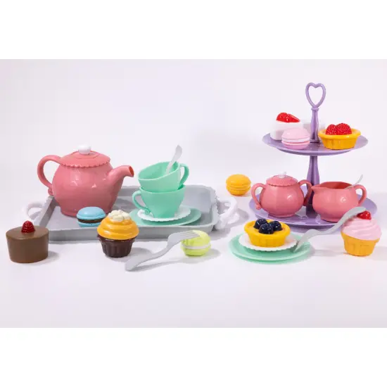 NurtureNature: Imaginative Minds - Afternoon Tea Set - 25pc, Toy Food, Pink Pot, Desserts Tray & Accessories, Pretend Play, Eco-Friendly, Kids Ages 3+ {4}