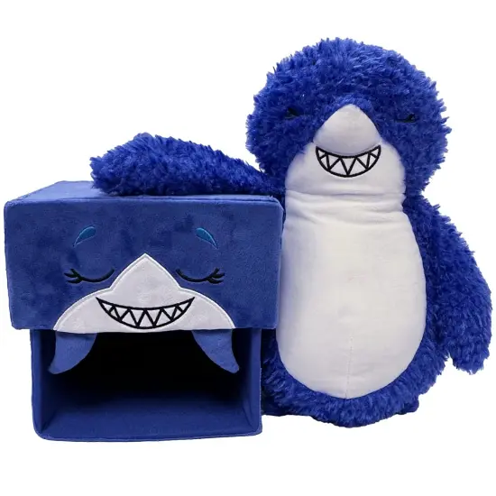 Happy Nappers: Adorable Storables - Shark - Blue & White - 8&rdquo; Character Box & Surprise 8&rdquo; Plush Toy w/ Weighted Paws, Square Storage Bin, Kids Age 1+ {7}