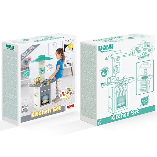 Dolu: Kitchen Set - Green-Yellow-Gray - 20pc Toy Cooking Center, Sound Effects, Stove-Oven Appliance Pretend Play, Dishes & Food Accessories, Kids 3+ {4}